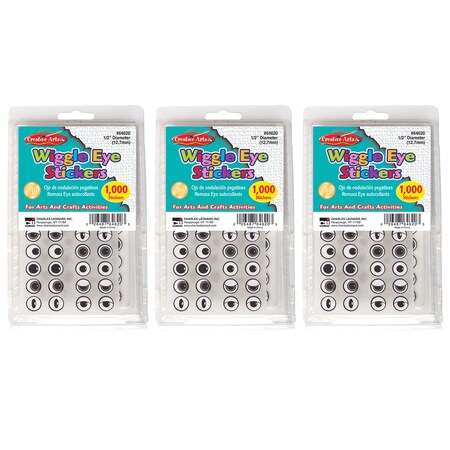 Charles Leonard Wiggle Eyes Stickers, Black, 1000 Per Pack, PK3 64620